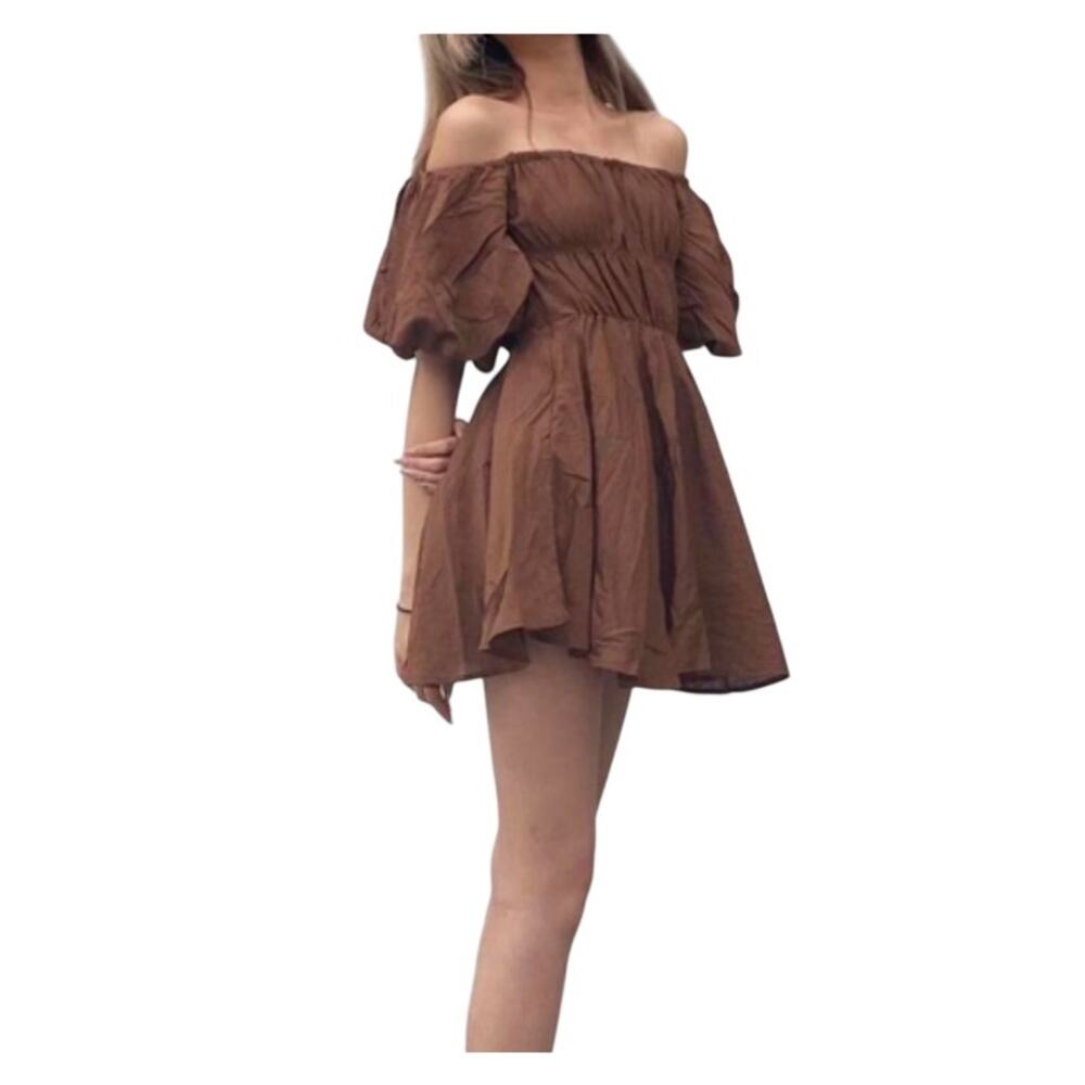 Aiyana Brown Puff Sleeve Poof Off Shoulder Mini Dress Women's Size 2